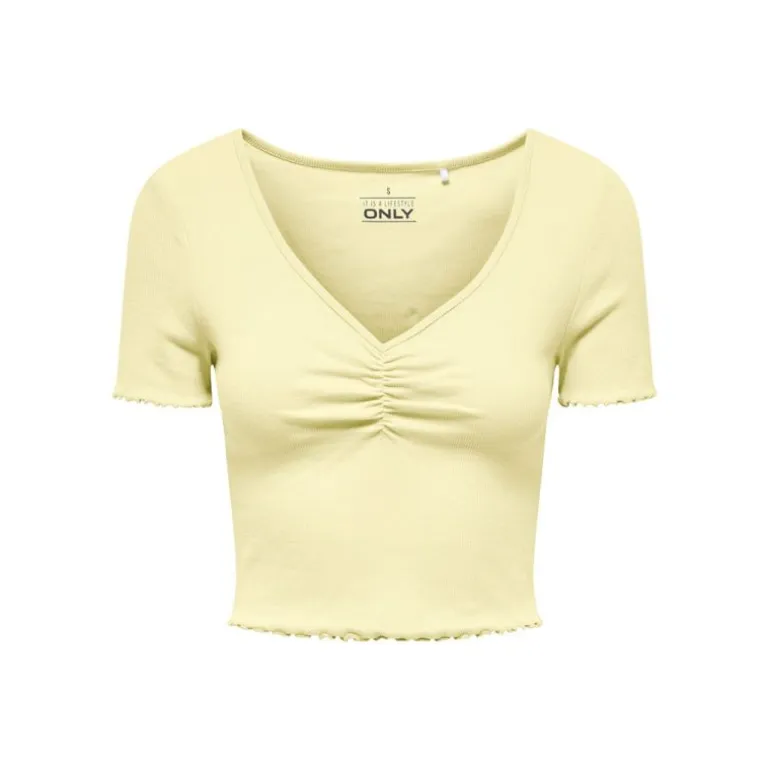Top crop betty col v manches courtes Femme ONLY