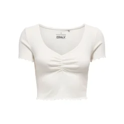 Top crop betty col v manches courtes Femme ONLY