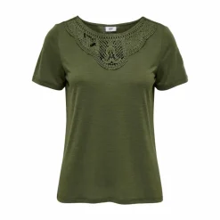 Top manches courtes col rond détail dentelle uni Femme JDY