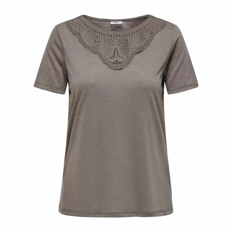 Top manches courtes col rond détail dentelle uni Femme JDY