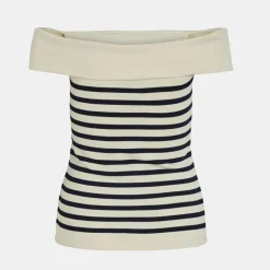 Top épaules dénudés marinière cloud dancer Femme VILA