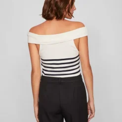 Top épaules dénudés marinière cloud dancer Femme VILA