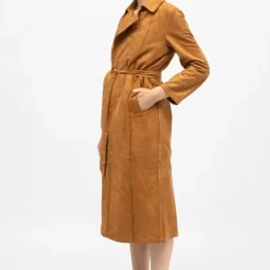 Trench long camel effet daim faragot à nouer Femme LA PETITE ETOILE