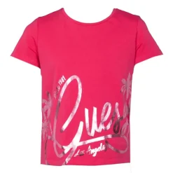 Tshirt col rond imprimé argenté avec logo manuscript Enfant GUESS