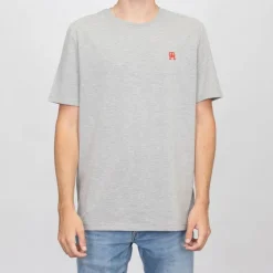 T-shirt gris chiné coton avec logo brodé rouge Homme TOMMY HILFIGER