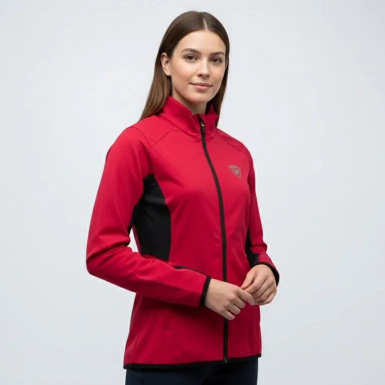 Veste col cheminée softshell bi color rouge zip noir femme Femme ROSSIGNOL