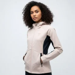 Veste rose poudrée softshell ajustée à capuche poches zippées noires Femme ROSSIGNOL