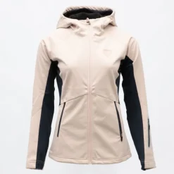 Veste rose poudrée softshell ajustée à capuche poches zippées noires Femme ROSSIGNOL