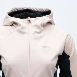 Veste rose poudrée softshell ajustée à capuche poches zippées noires Femme ROSSIGNOL