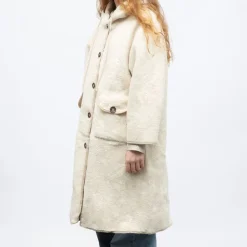 Veste sherpa longue a capuche beige h24chels Femme GOLD AND SILVER